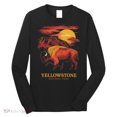 Yellowstone National Park Sun Bison Graphic Long Sleeve Shirt