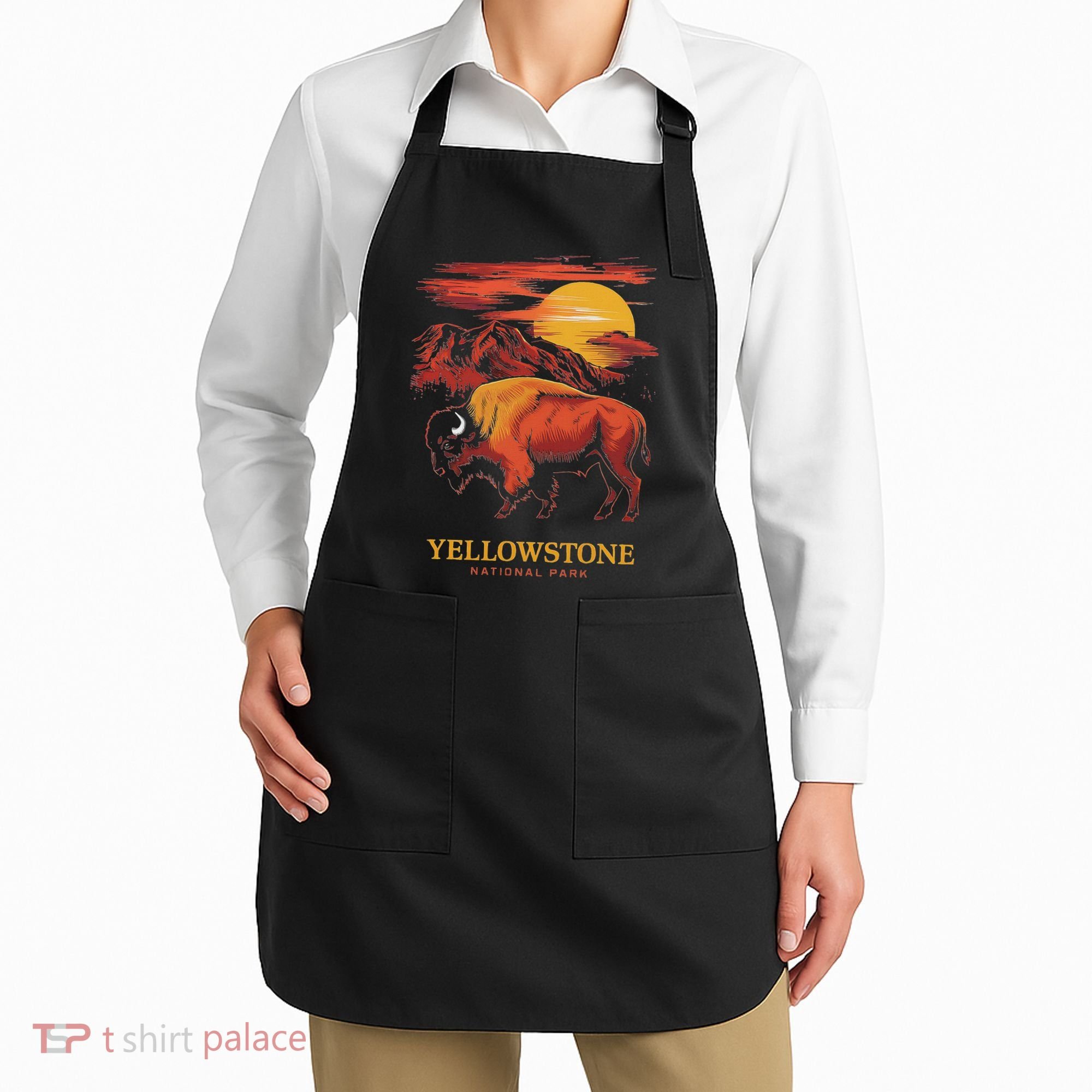 Yellowstone National Park Sun Bison Graphic Apron