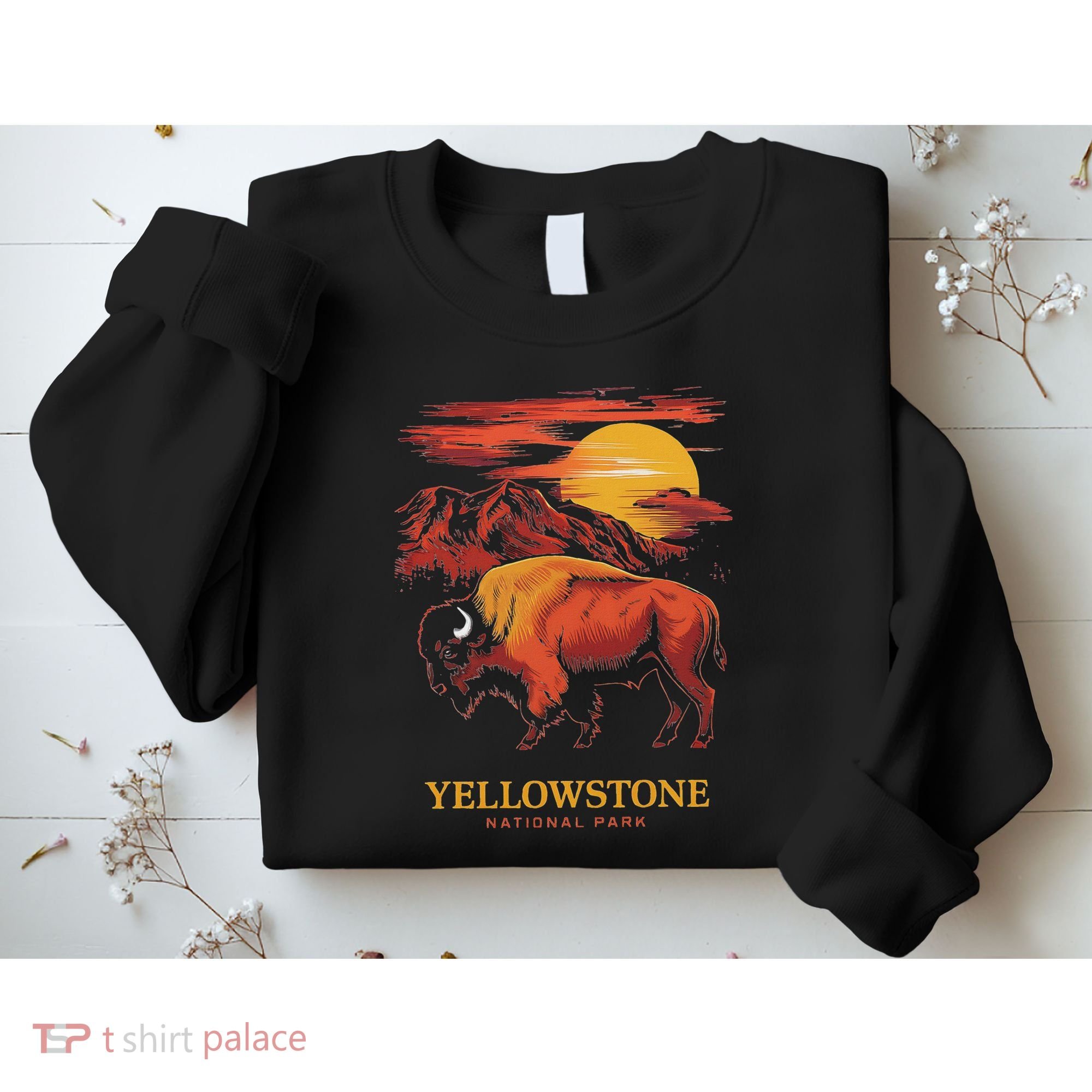 Yellowstone National Park Sun Bison Graphic Sweatshirt