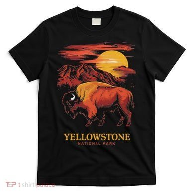 Yellowstone National Park Sun Bison Graphic T-Shirt