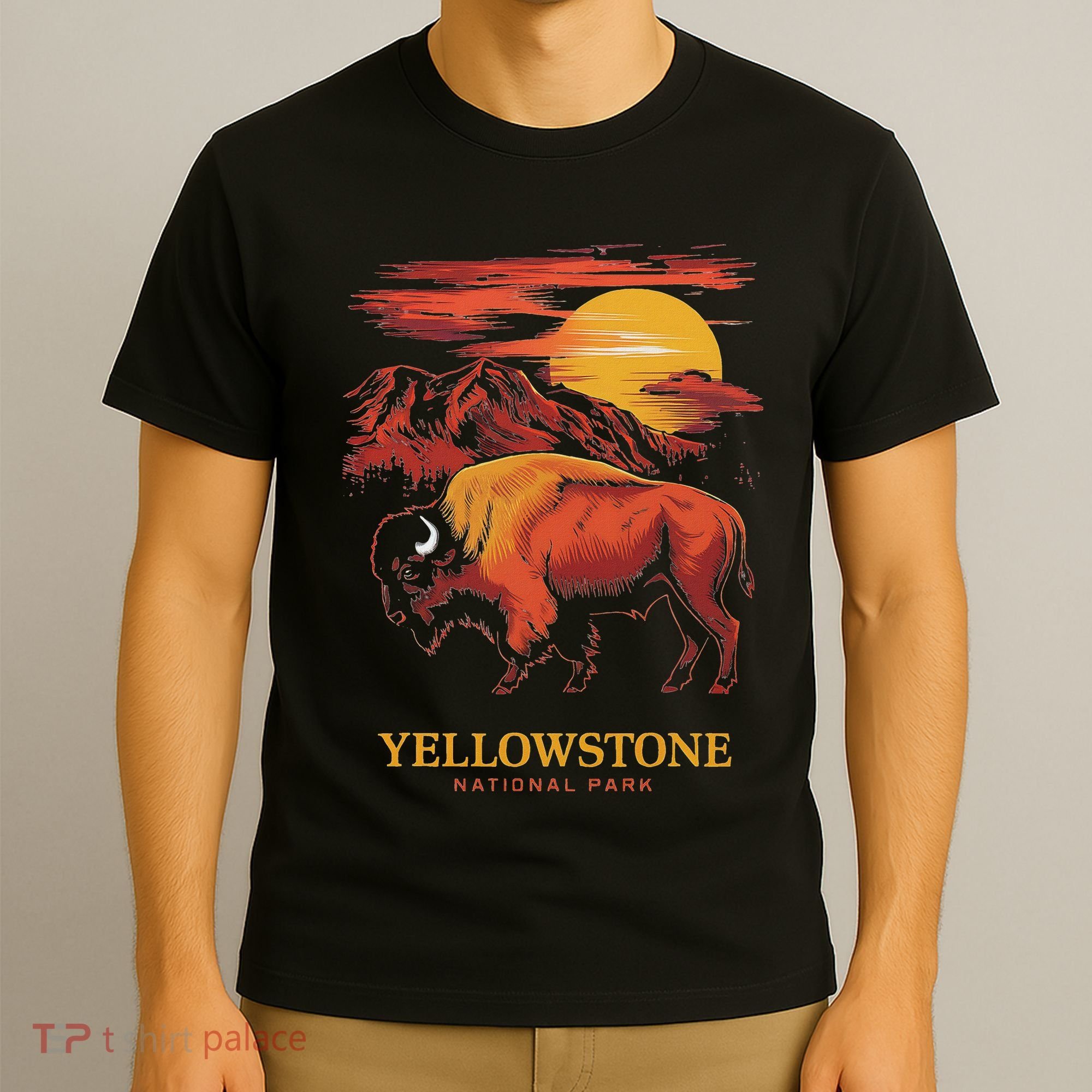Yellowstone National Park Sun Bison Graphic T-Shirt