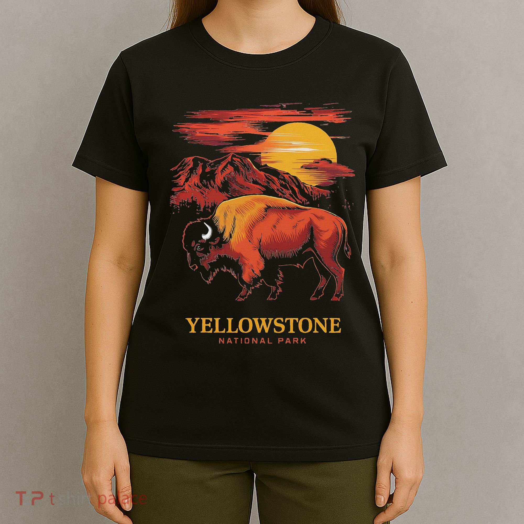 Yellowstone National Park Sun Bison Graphic T-Shirt