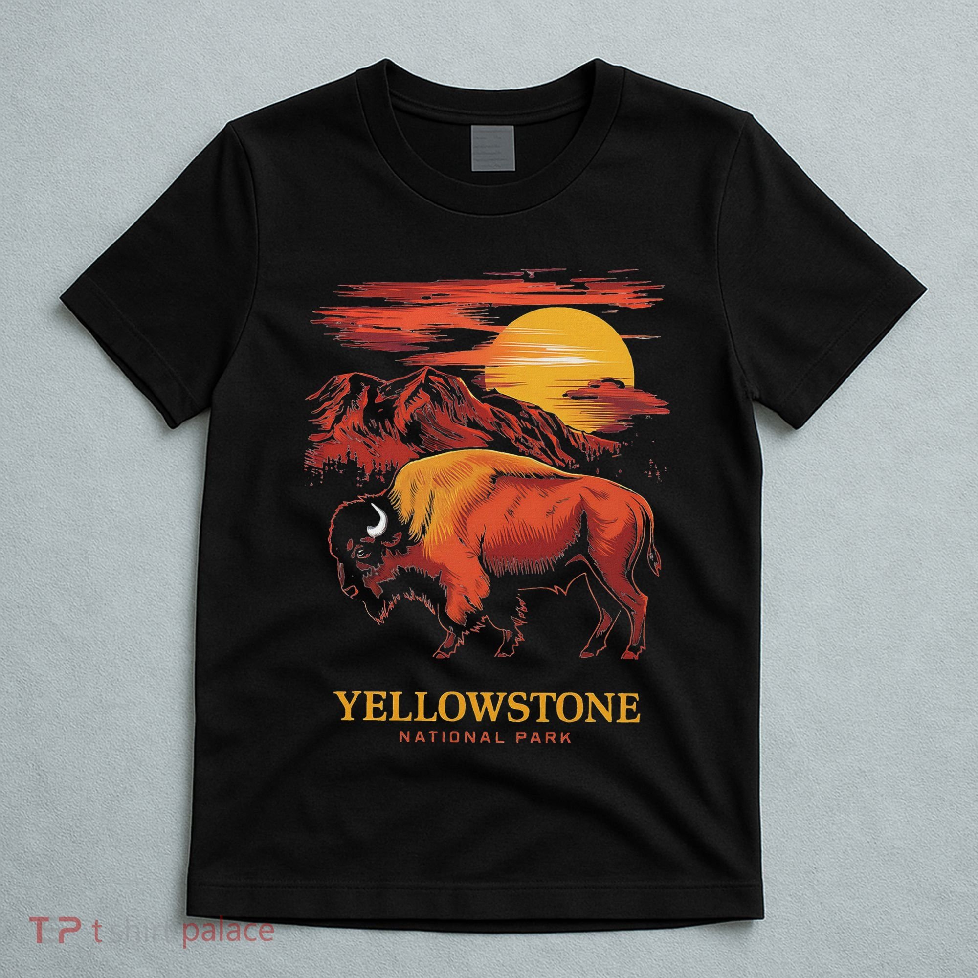Yellowstone National Park Sun Bison Graphic T-Shirt