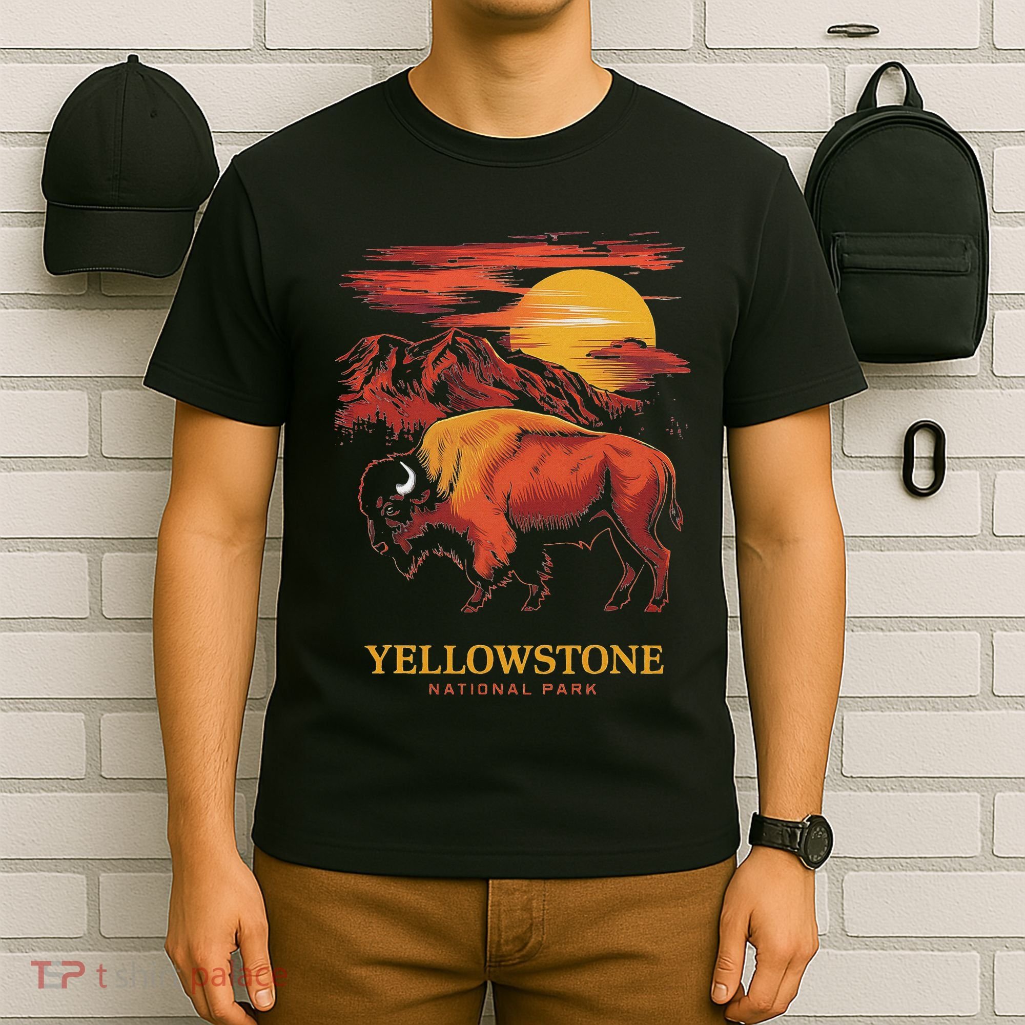 Yellowstone National Park Sun Bison Graphic T-Shirt