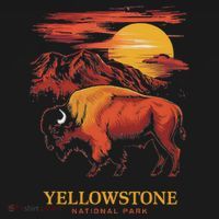 Yellowstone National Park Sun Bison Graphic Button thumb 1