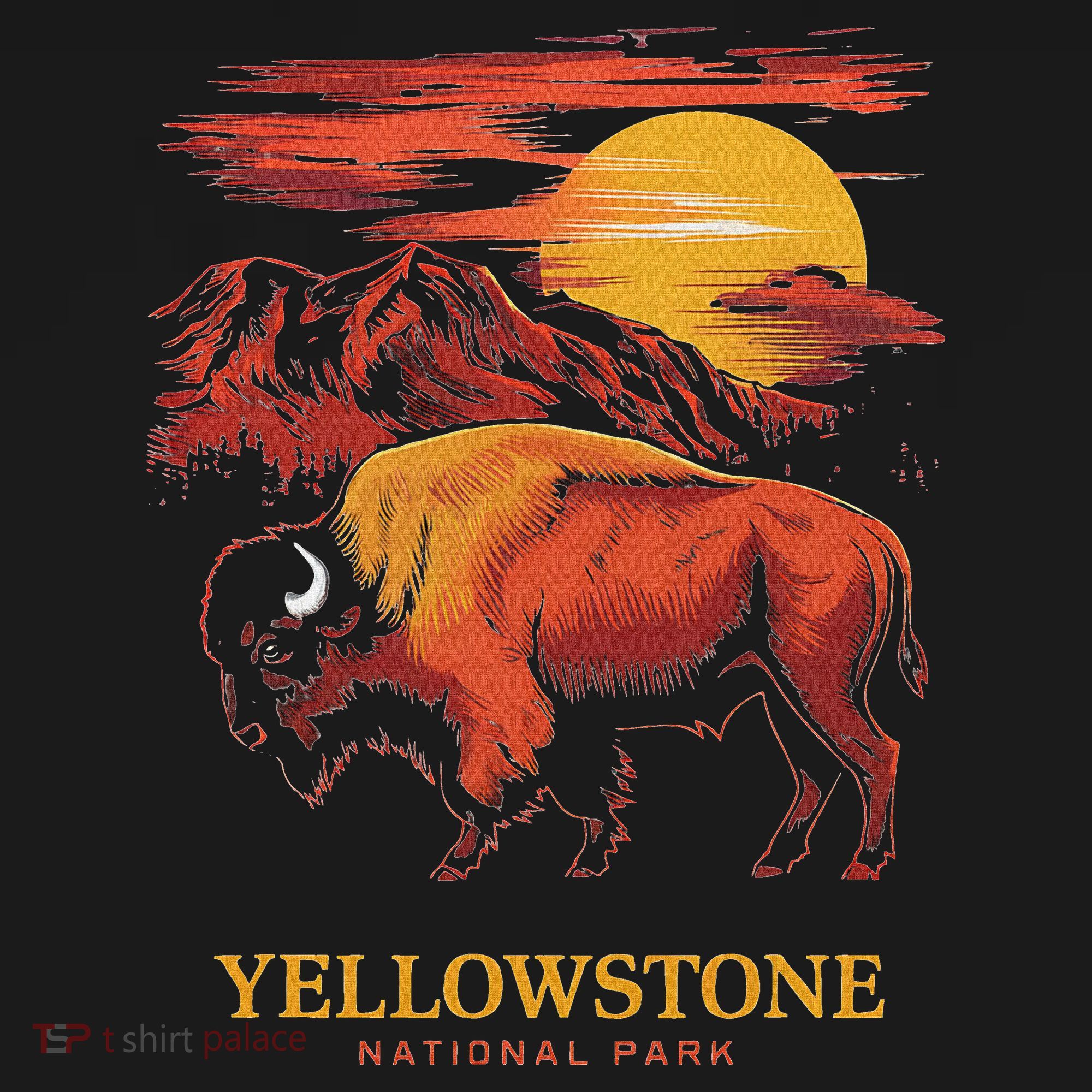 Yellowstone National Park Sun Bison Graphic Bucket Hat