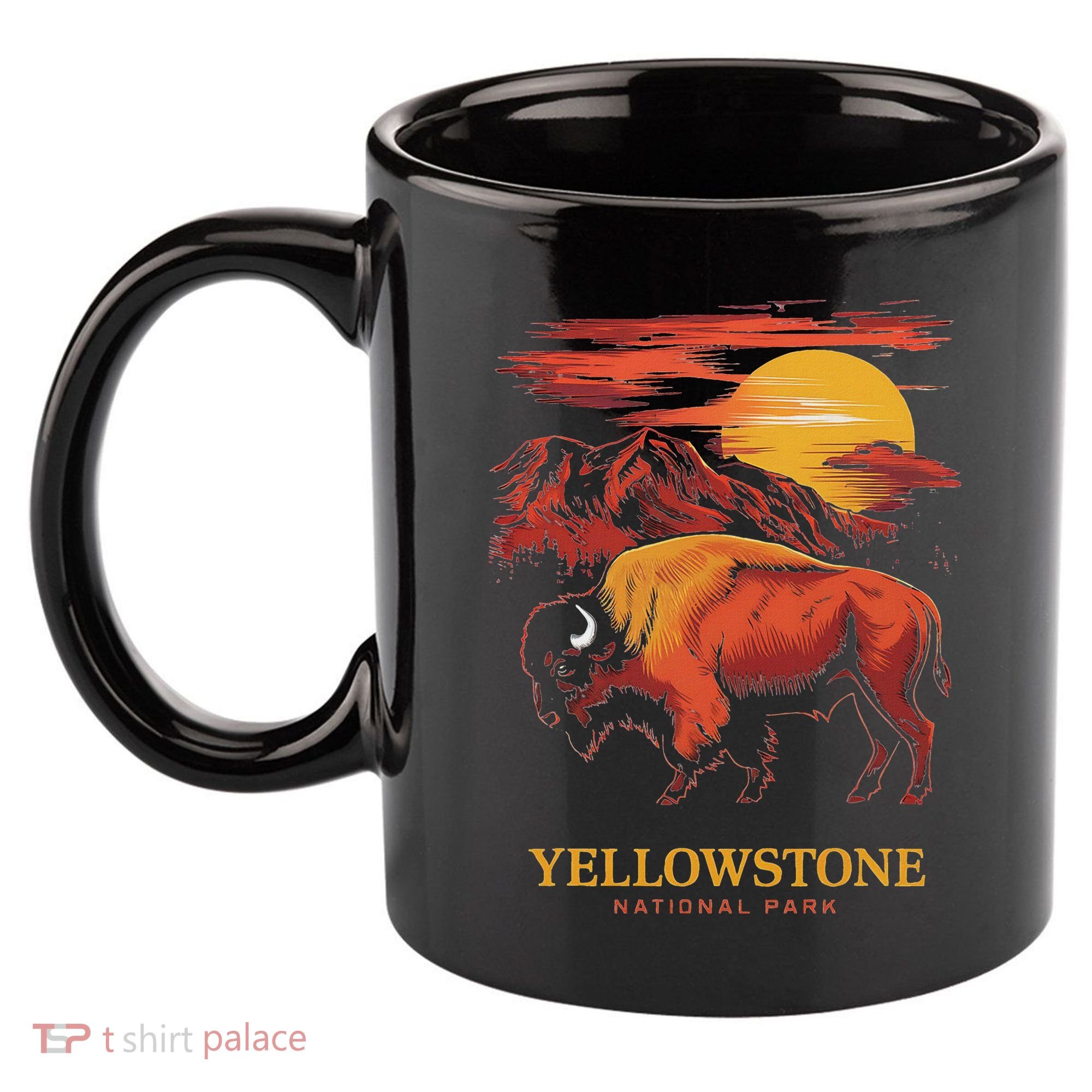 Yellowstone National Park Sun Bison Graphic 11oz C Handle Ceramic Mug