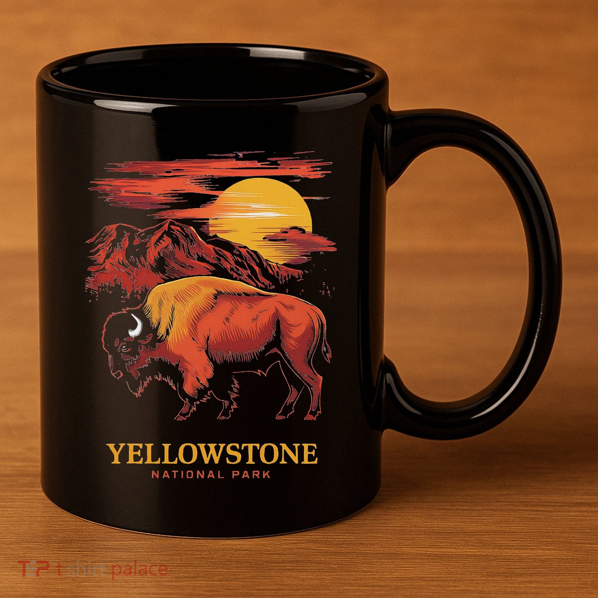 Yellowstone National Park Sun Bison Graphic 11oz C Handle Ceramic Mug