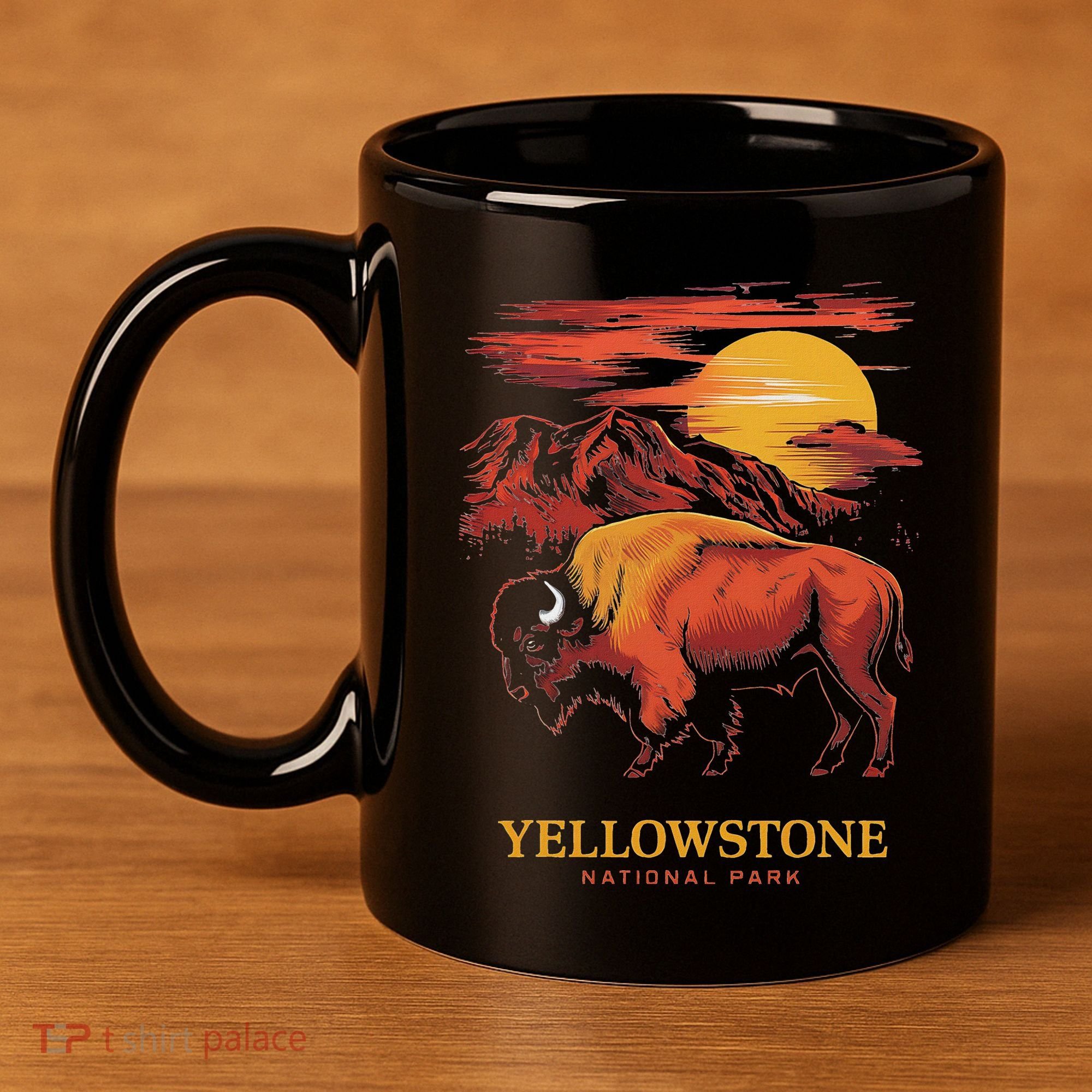 Yellowstone National Park Sun Bison Graphic 11oz C Handle Ceramic Mug