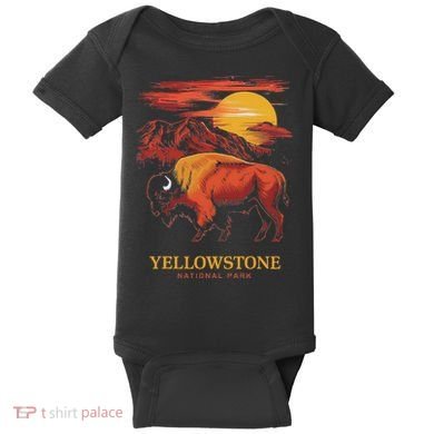 Yellowstone National Park Sun Bison Graphic Baby Bodysuit