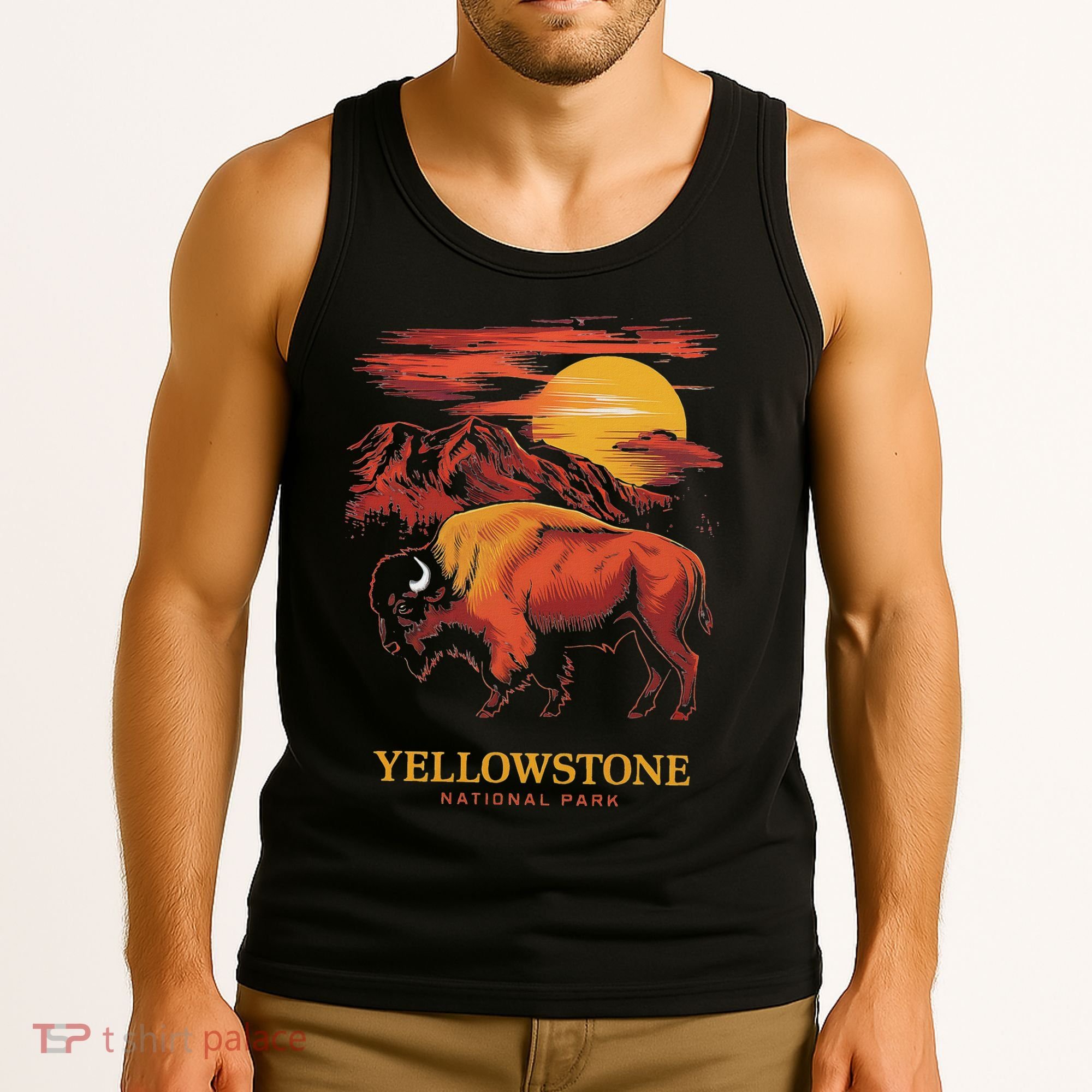 Yellowstone National Park Sun Bison Graphic Tank Top