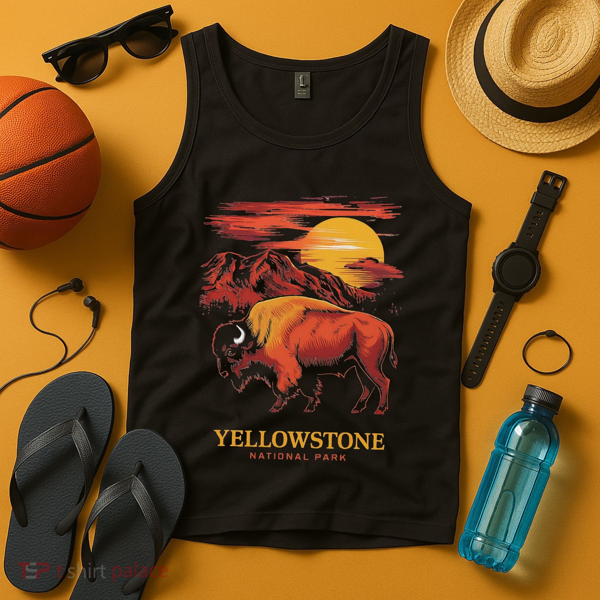 Yellowstone National Park Sun Bison Graphic Tank Top