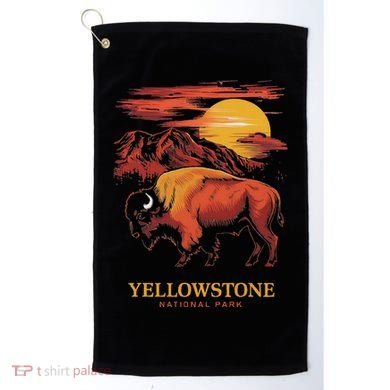 Yellowstone National Park Sun Bison Graphic Golf Towel