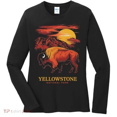 Yellowstone National Park Sun Bison Graphic Women's Long Sleeve Shirt