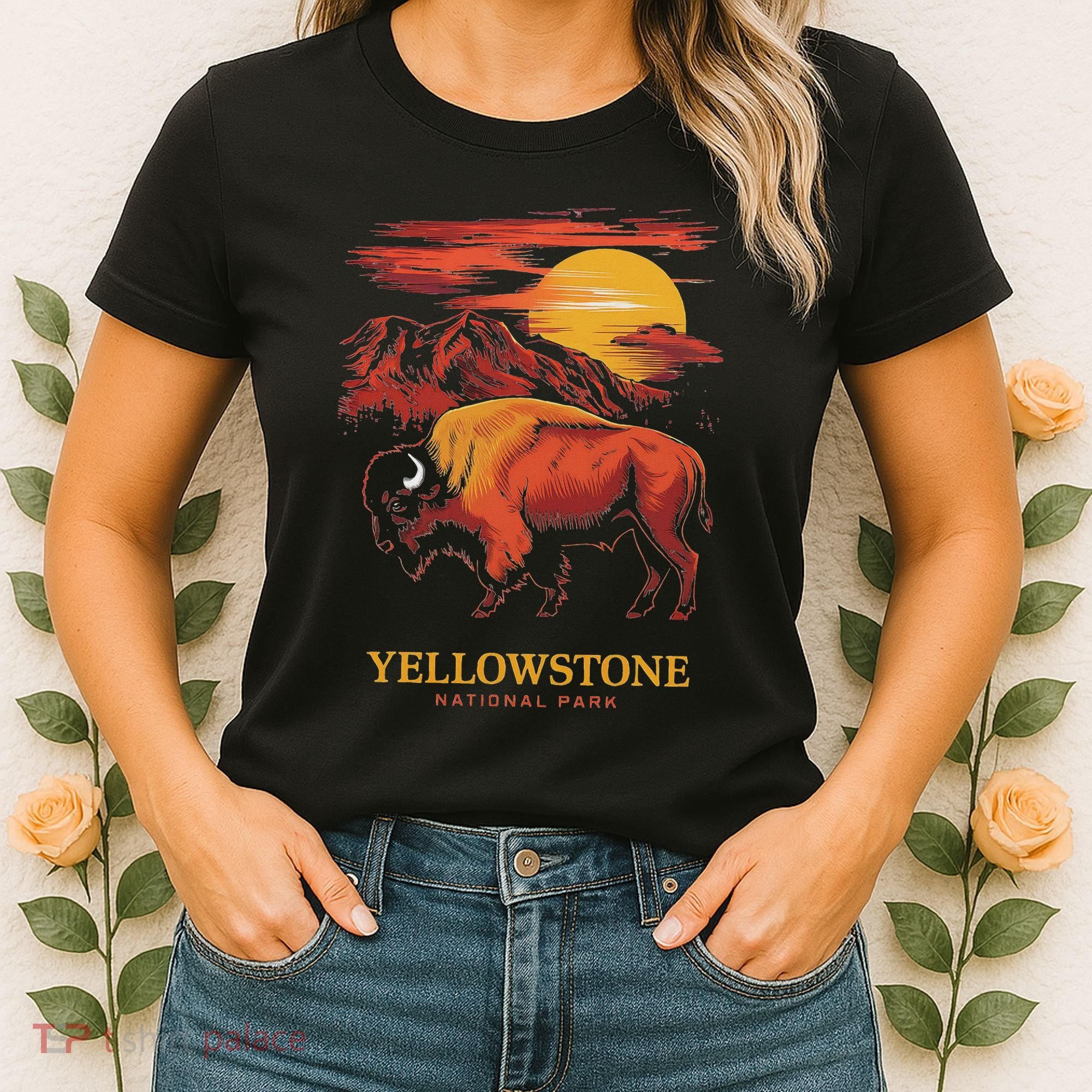Yellowstone National Park Sun Bison Graphic Women's T-Shirt