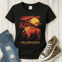 Yellowstone National Park Sun Bison Graphic Women's T-Shirt thumb 3