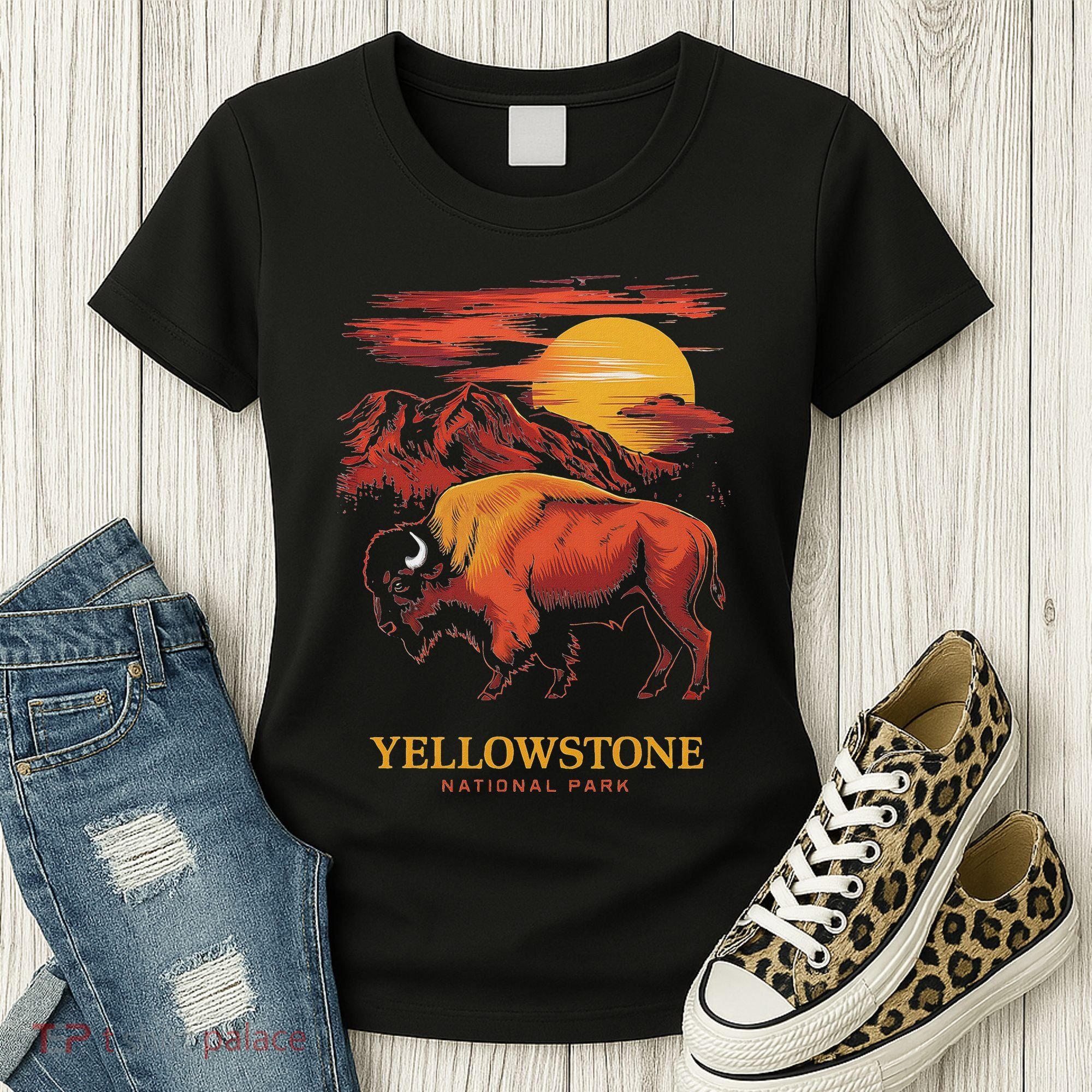 Yellowstone National Park Sun Bison Graphic Women's T-Shirt