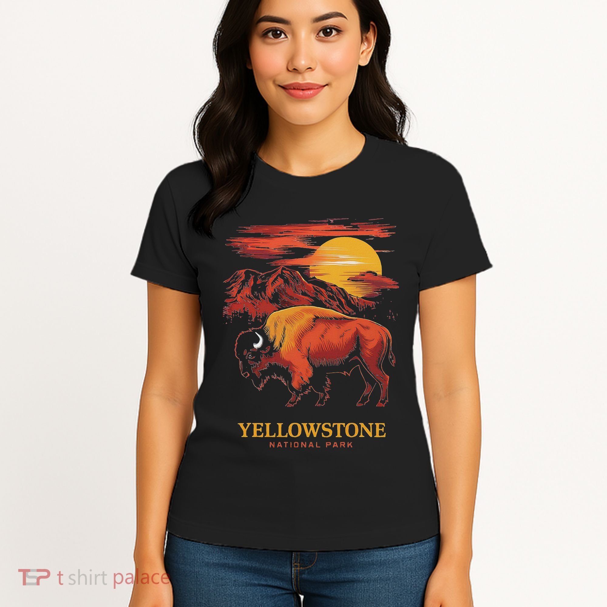 Yellowstone National Park Sun Bison Graphic Women's T-Shirt