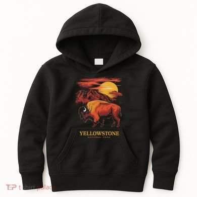 Yellowstone National Park Sun Bison Graphic Kids Hoodie