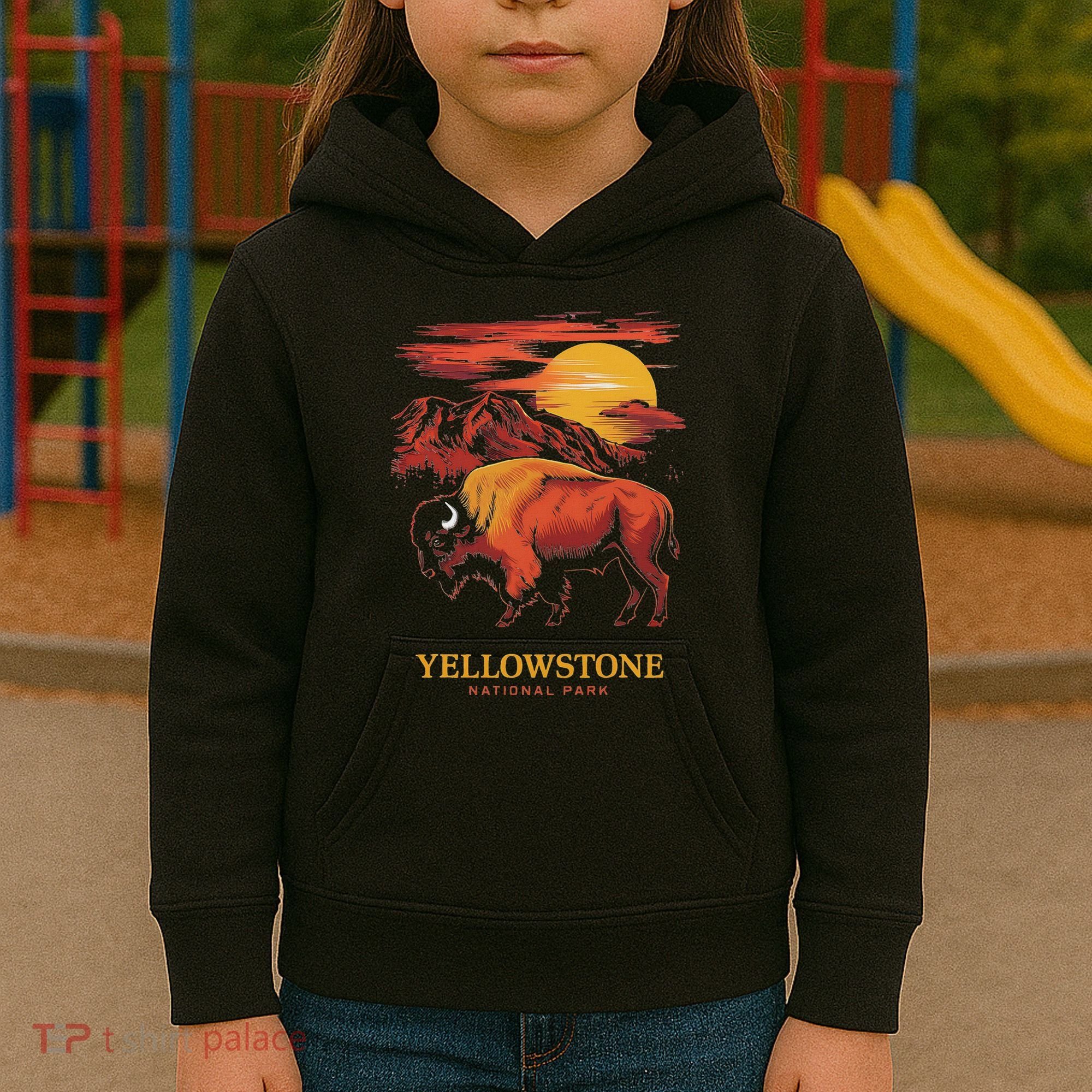 Yellowstone National Park Sun Bison Graphic Kids Hoodie