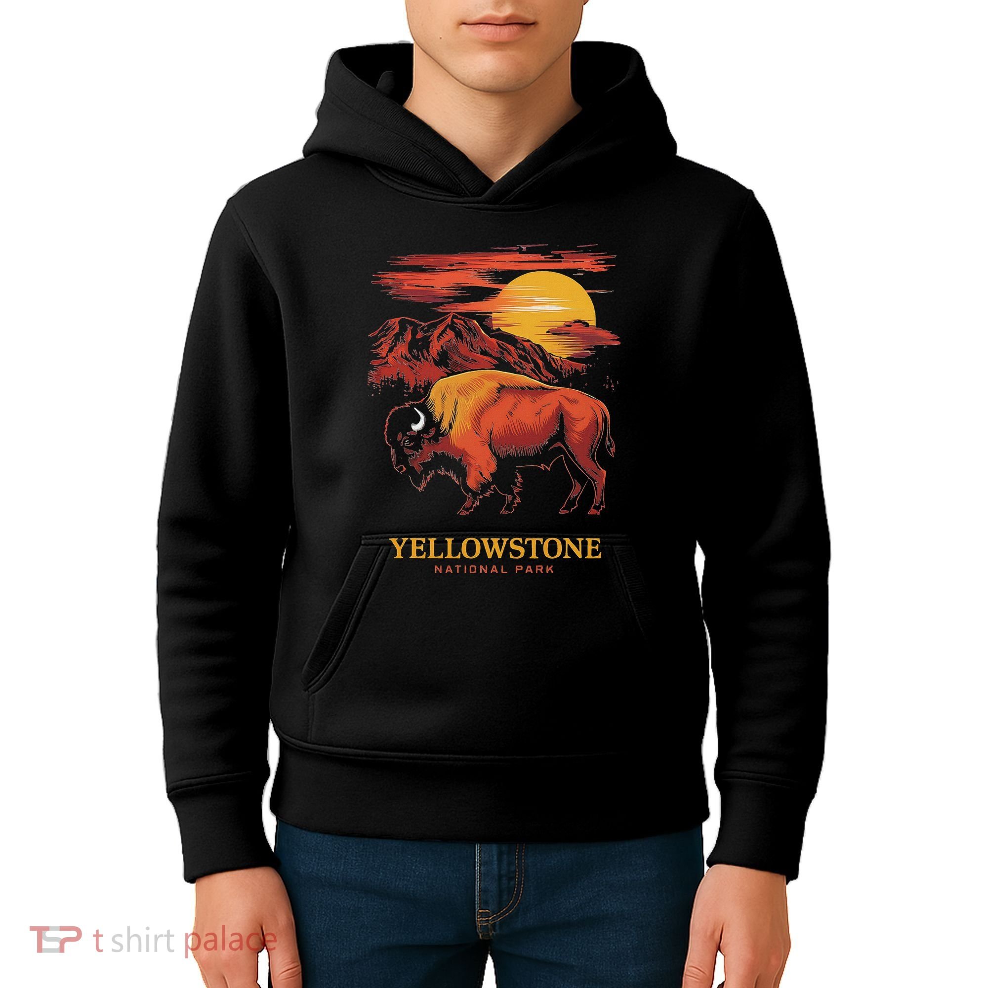Yellowstone National Park Sun Bison Graphic Kids Hoodie