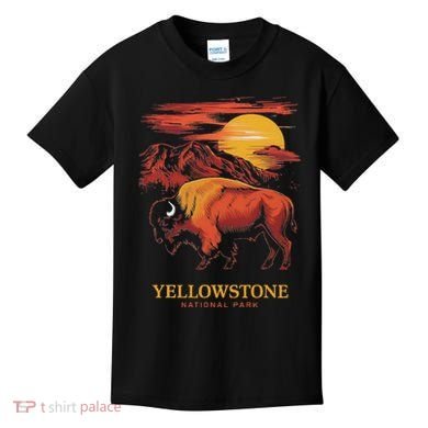 Yellowstone National Park Sun Bison Graphic Kids T-Shirt