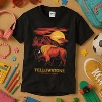 Yellowstone National Park Sun Bison Graphic Kids T-Shirt thumb 3