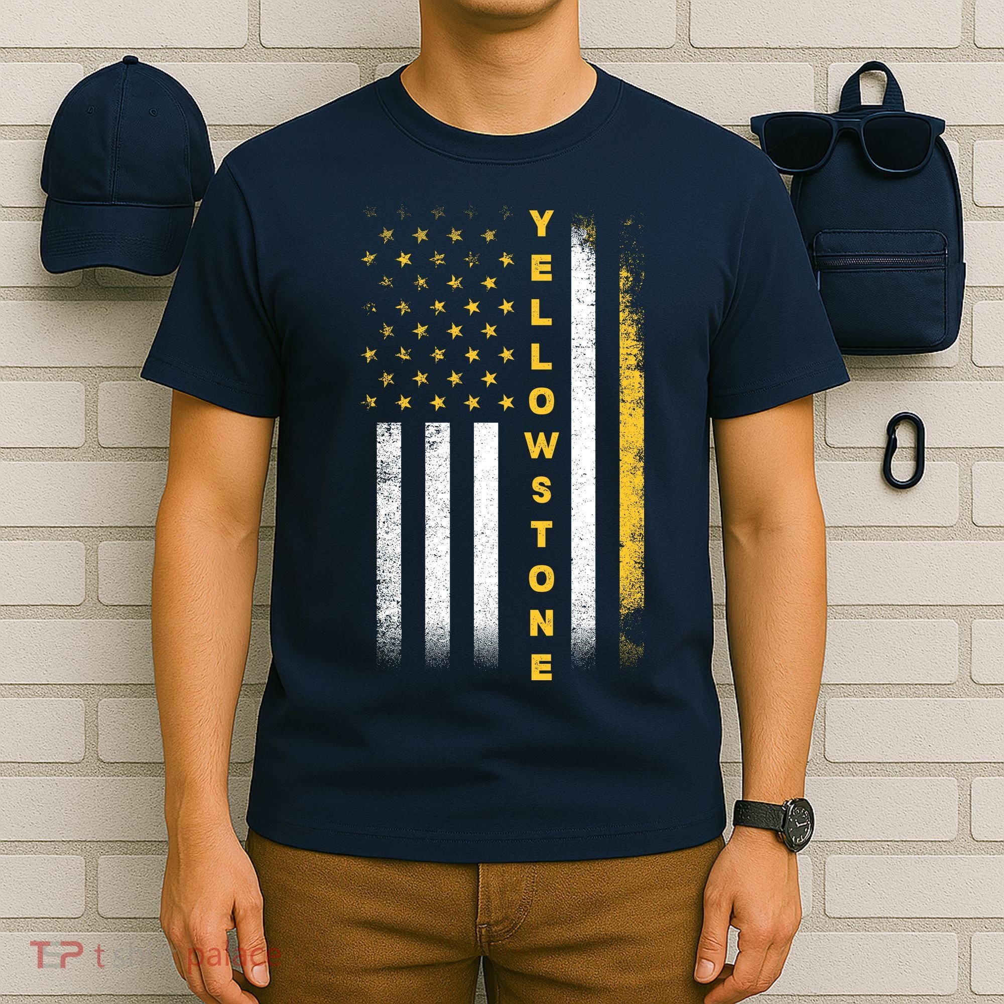 Yellowstone National Park Vintage American Flag T-Shirt