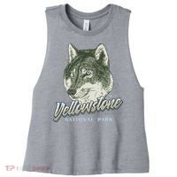 Yellowstone National Park Wolf Logo Women's Racerback Cropped Tank thumb 0