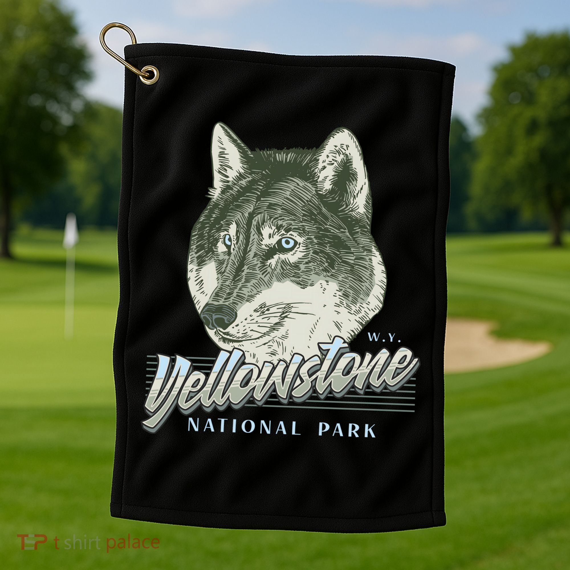 Yellowstone National Park Wolf Logo Golf Towel