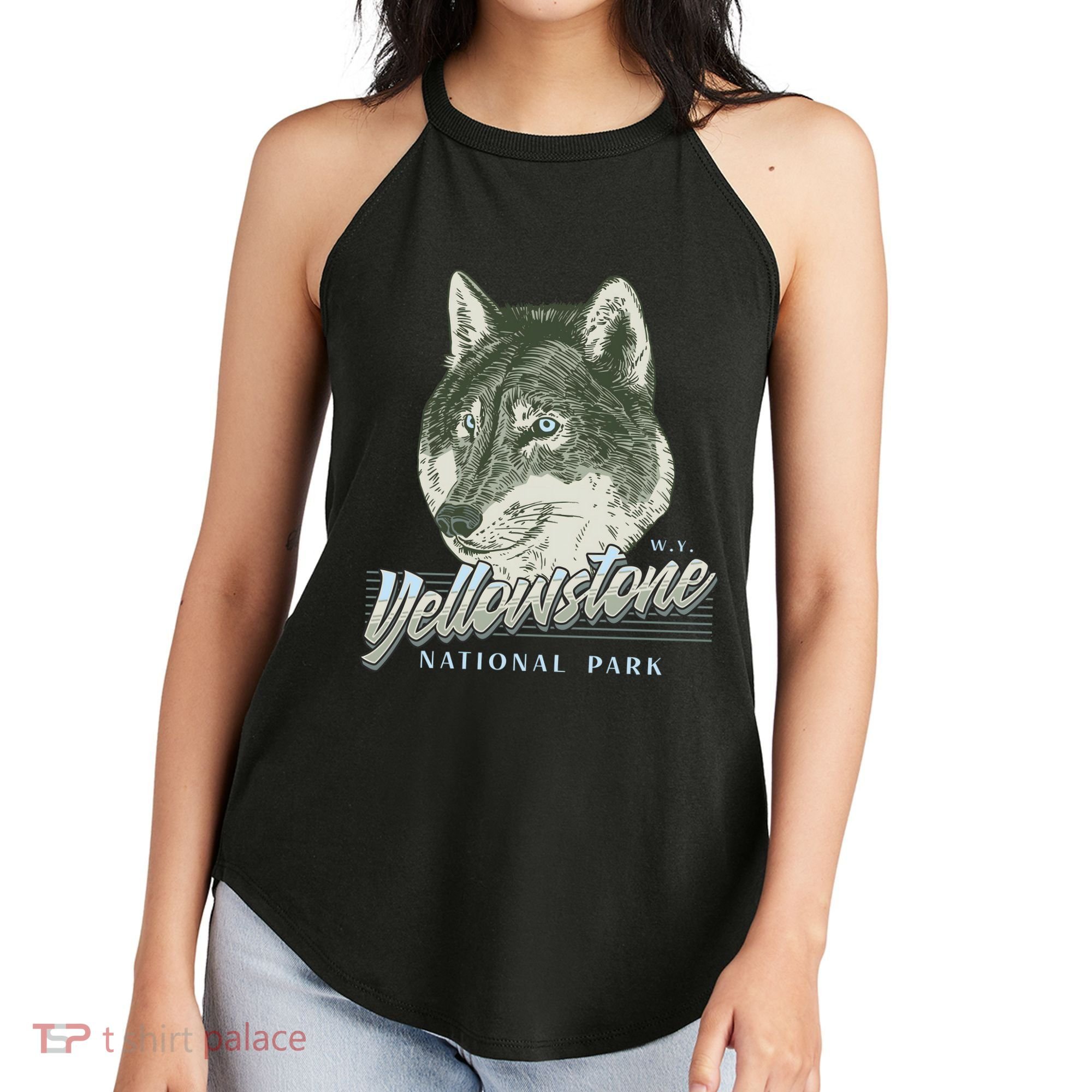 Yellowstone National Park Wolf Logo Women's Perfect Tri Rocker Tank