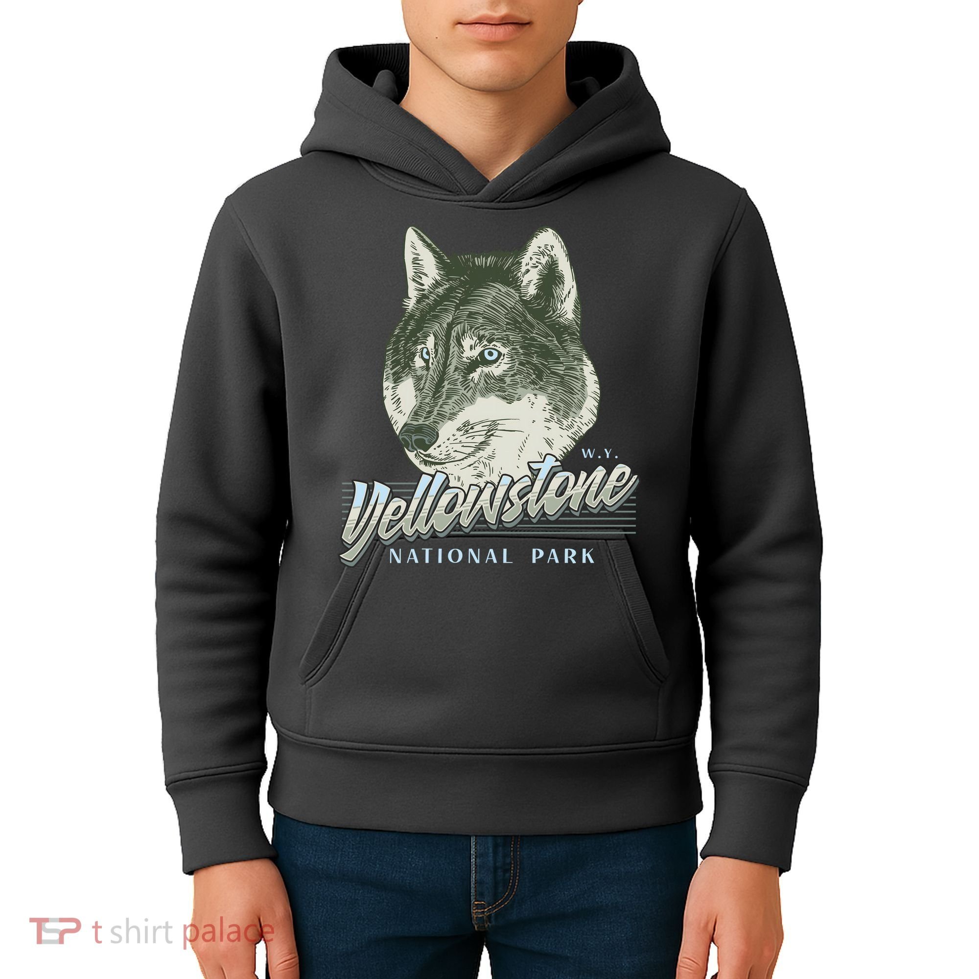 Yellowstone National Park Wolf Logo Kids Hoodie