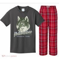 Yellowstone National Park Wolf Logo Kids Plaid Pajama Set thumb 0