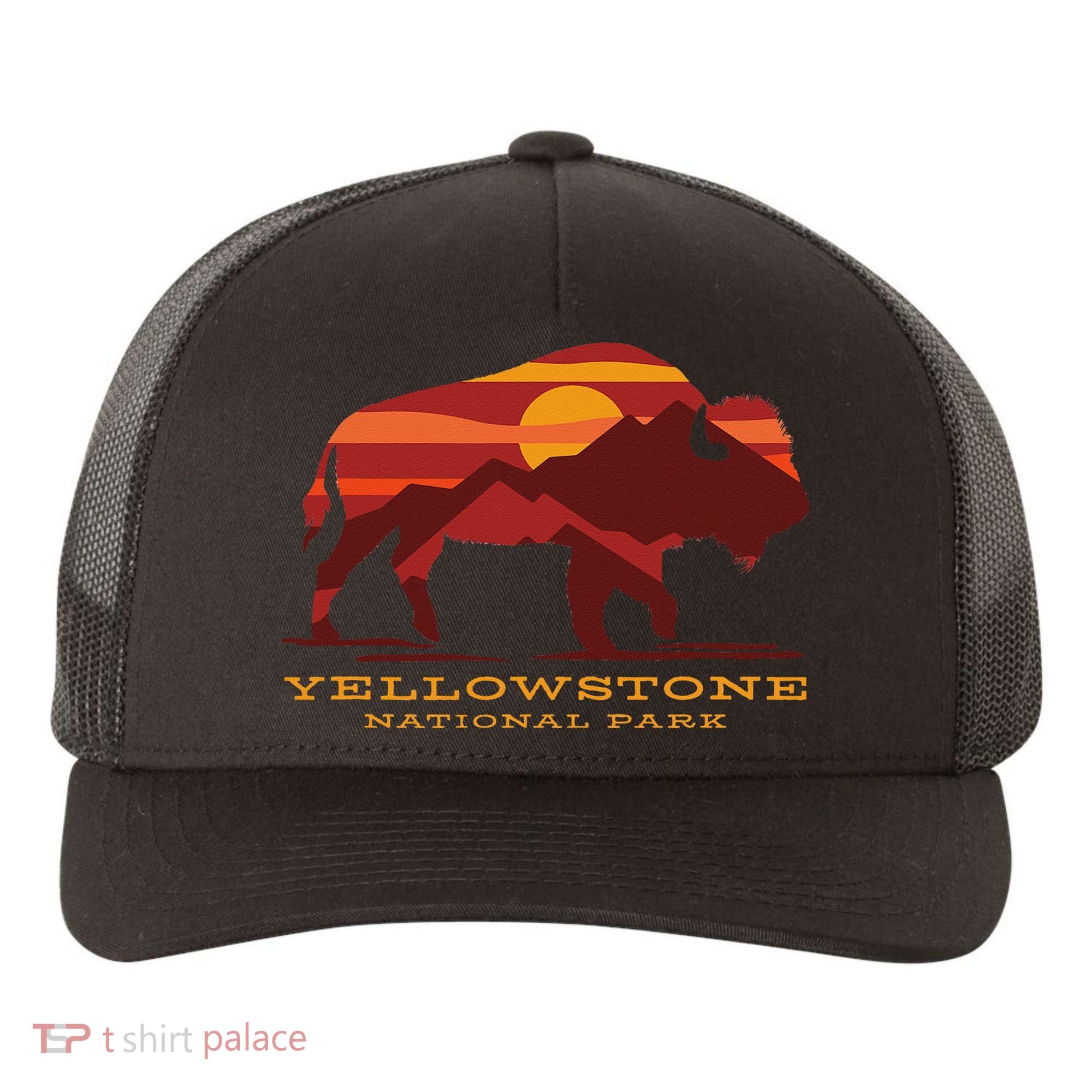 Yellowstone National Park Wyoming Buffalo Bison Sunset Yupoong Adult 5-Panel Trucker Hat