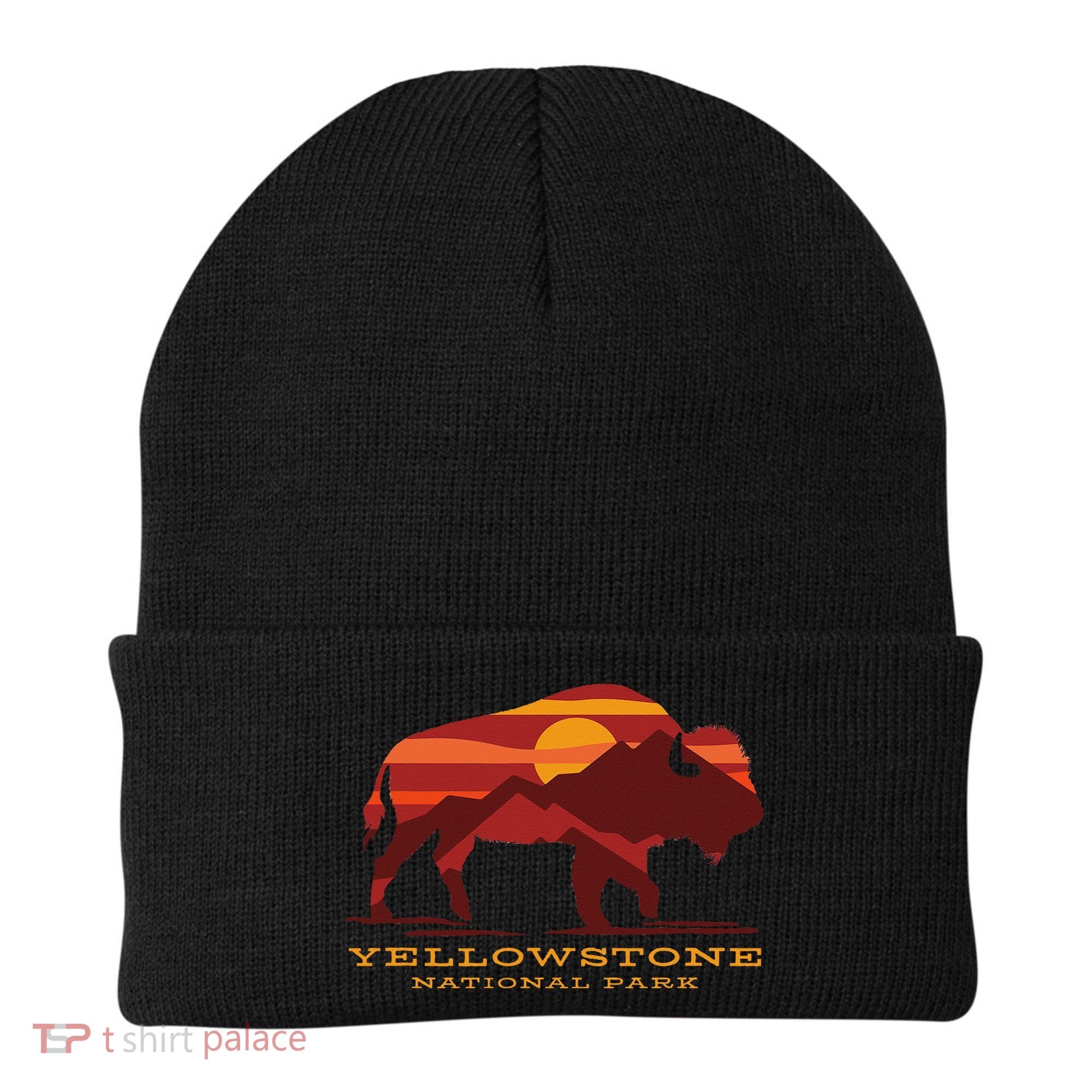 Yellowstone National Park Wyoming Buffalo Bison Sunset Beanie
