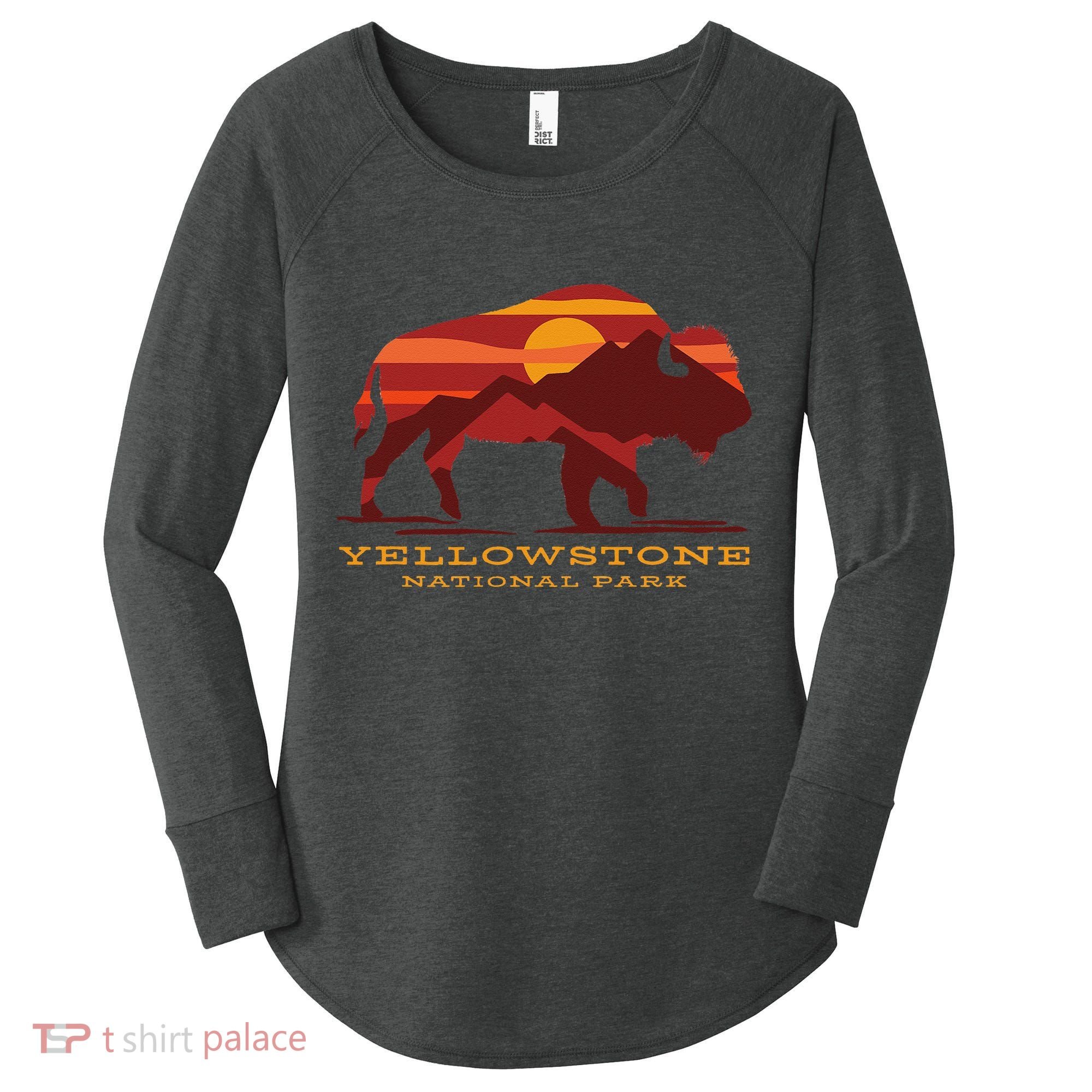 Yellowstone National Park Wyoming Buffalo Bison Sunset Women's Perfect Tri Tunic Long Sleeve Shirt