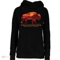 Yellowstone National Park Wyoming Buffalo Bison Sunset Womens Funnel Neck Pullover Hood thumb 0