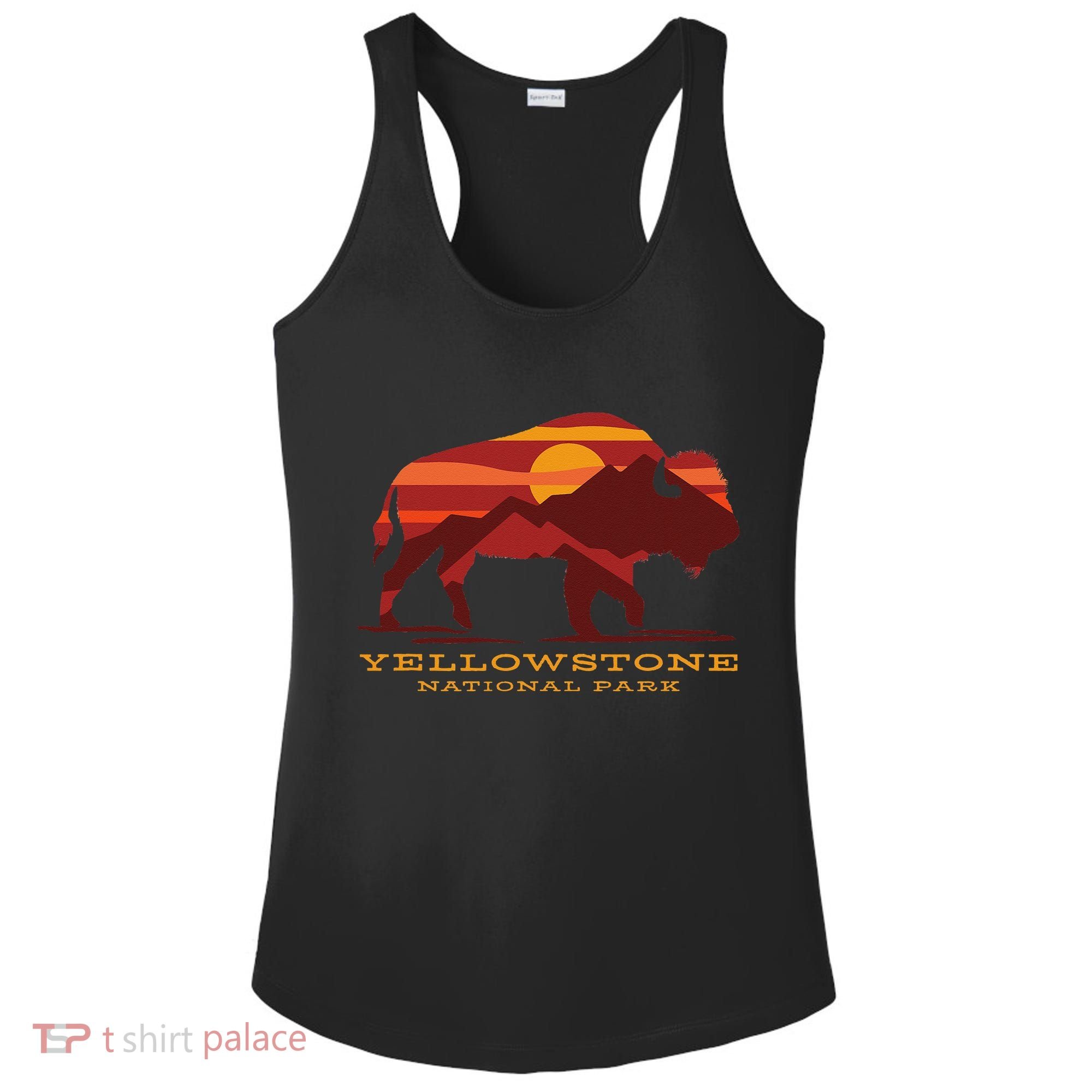 Yellowstone National Park Wyoming Buffalo Bison Sunset Ladies PosiCharge Competitor Racerback Tank