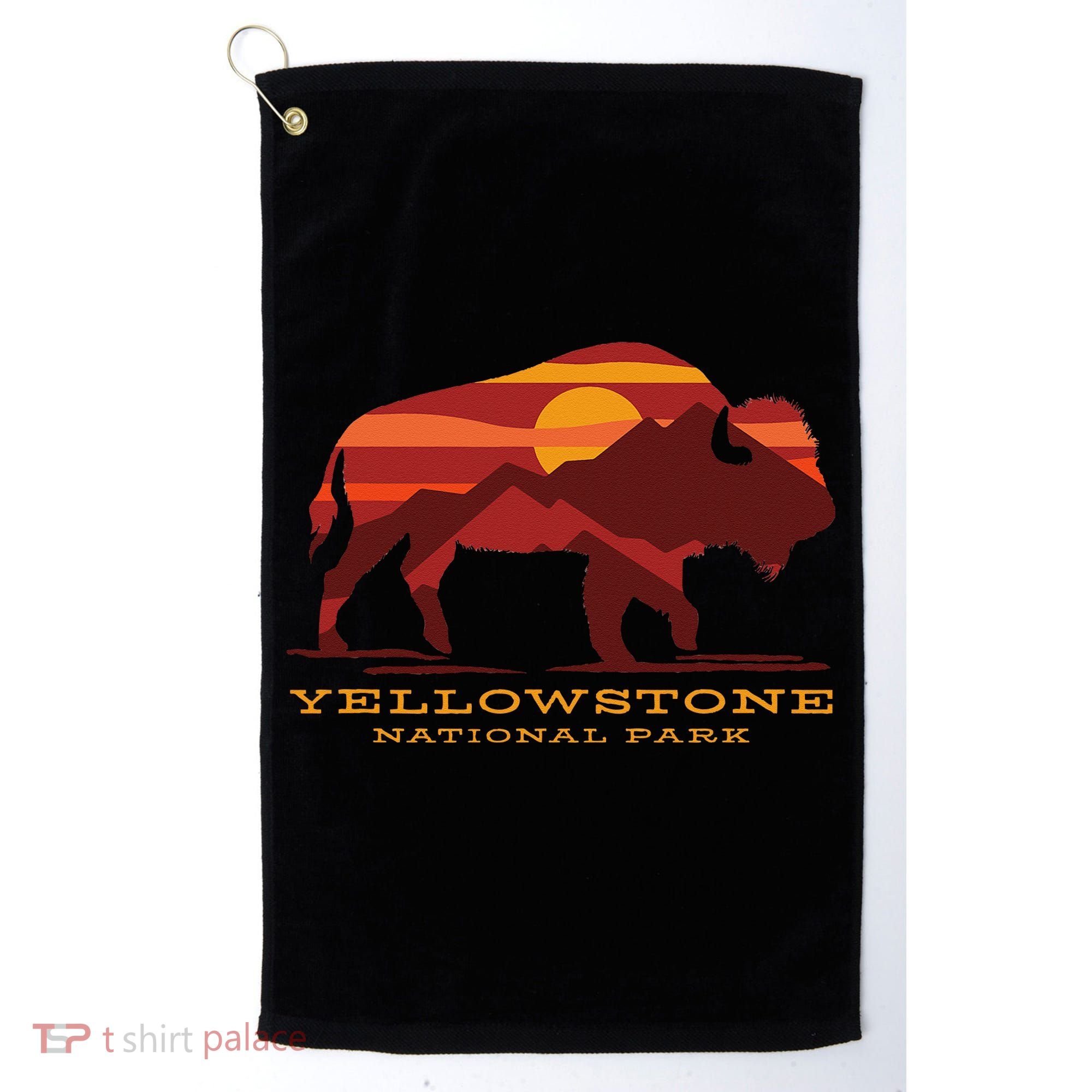 Yellowstone National Park Wyoming Buffalo Bison Sunset Golf Towel