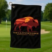 Yellowstone National Park Wyoming Buffalo Bison Sunset Golf Towel thumb 1