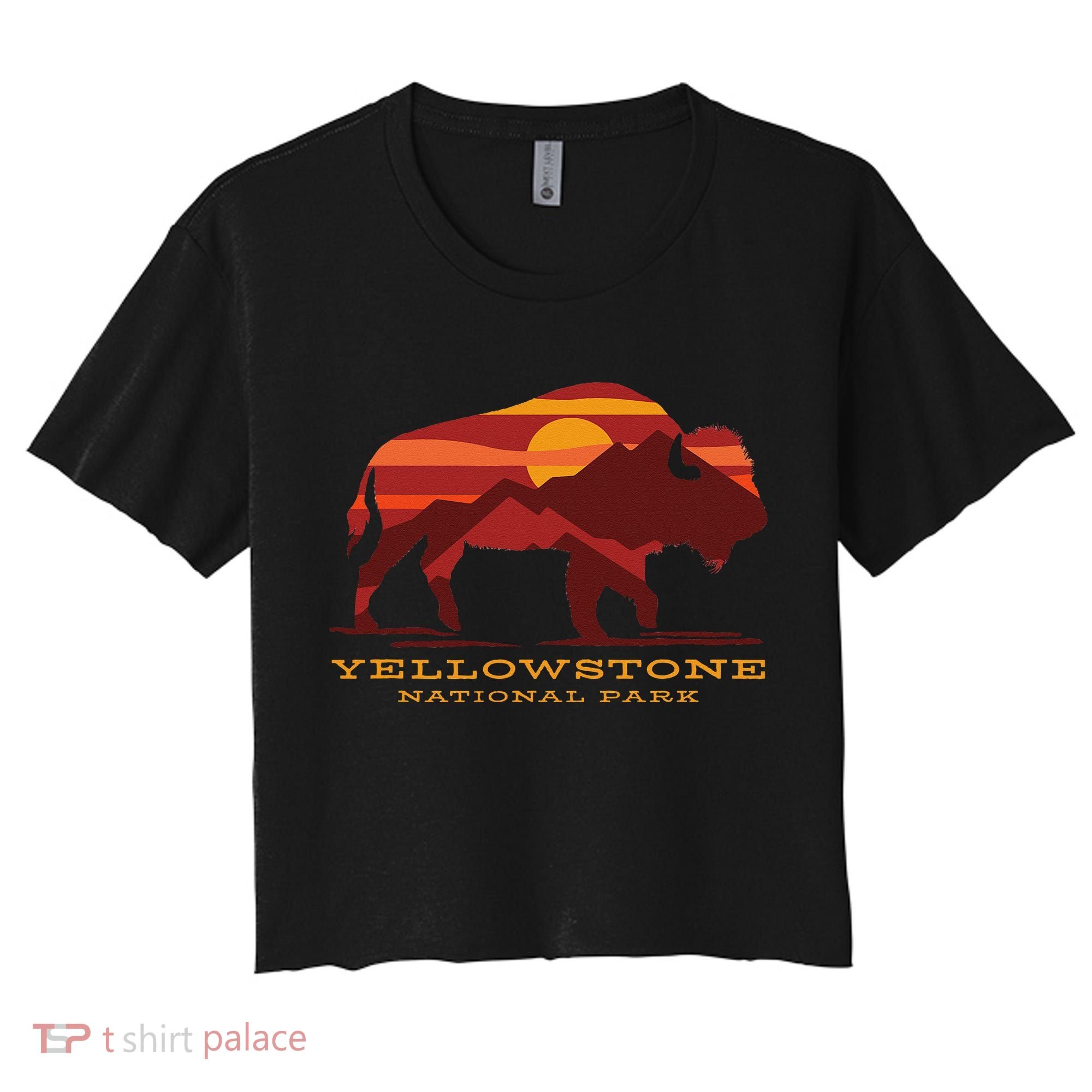 Yellowstone National Park Wyoming Buffalo Bison Sunset Women's Crop Top Tee