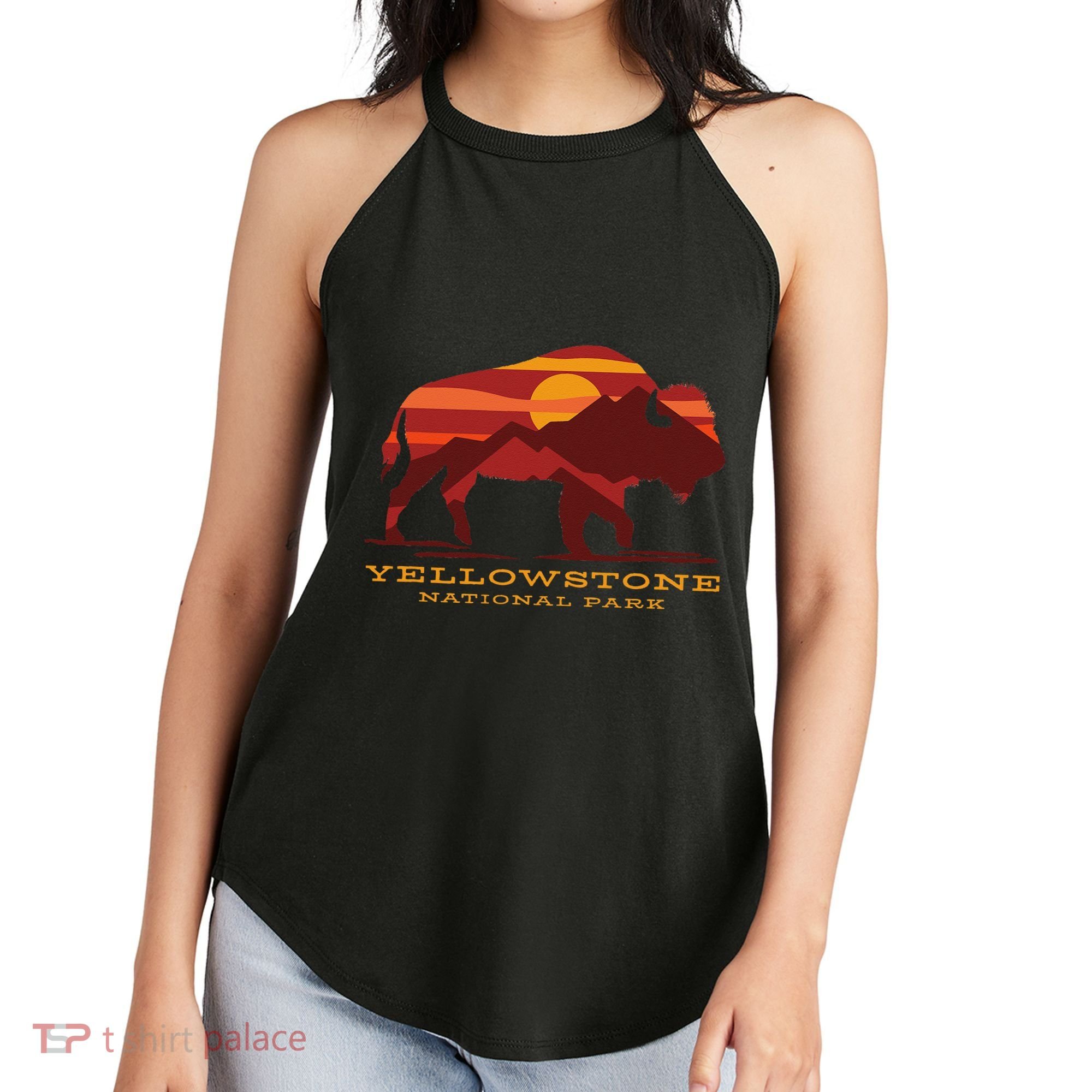 Yellowstone National Park Wyoming Buffalo Bison Sunset Women's Perfect Tri Rocker Tank