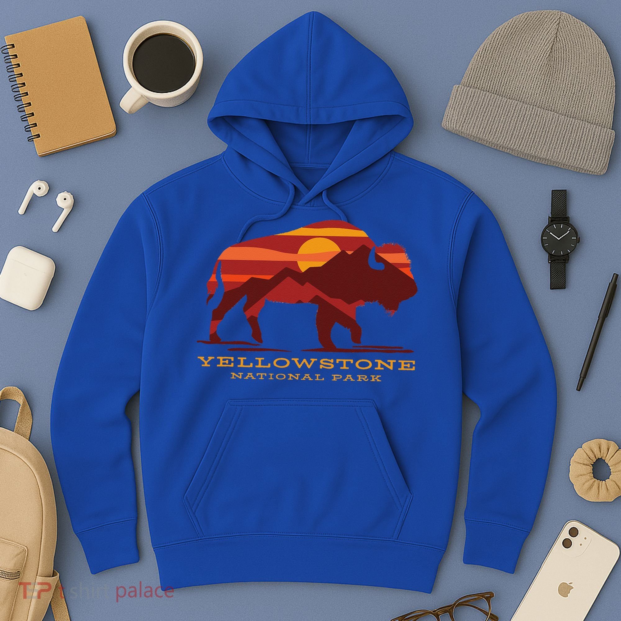 Yellowstone National Park Wyoming Buffalo Bison Sunset Hoodie
