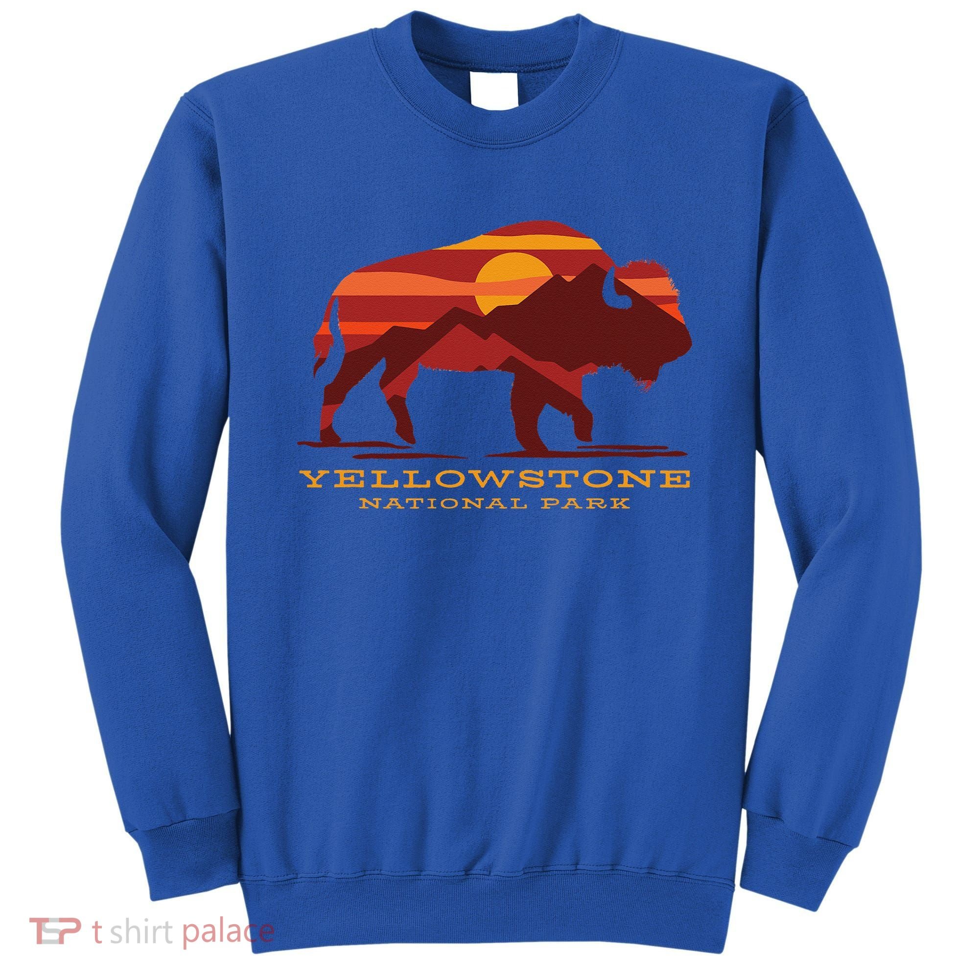 Yellowstone National Park Wyoming Buffalo Bison Sunset Sweatshirt