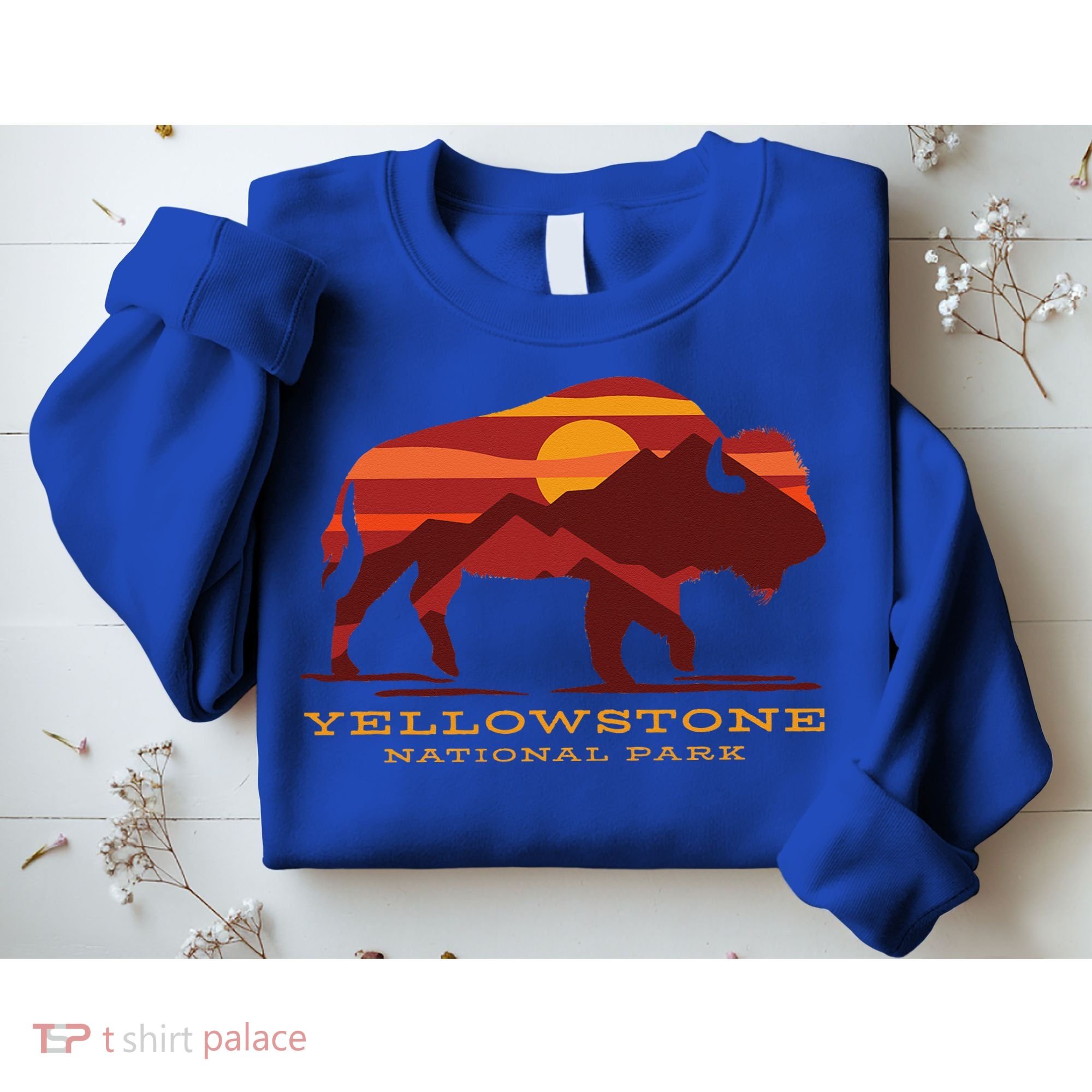 Yellowstone National Park Wyoming Buffalo Bison Sunset Sweatshirt