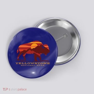 Yellowstone National Park Wyoming Buffalo Bison Sunset Button