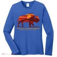 Yellowstone National Park Wyoming Buffalo Bison Sunset Women's Long Sleeve Shirt thumb 0