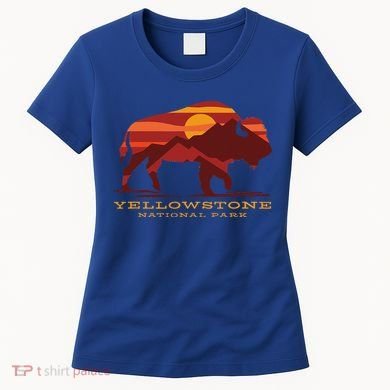 Yellowstone National Park Wyoming Buffalo Bison Sunset Women's T-Shirt