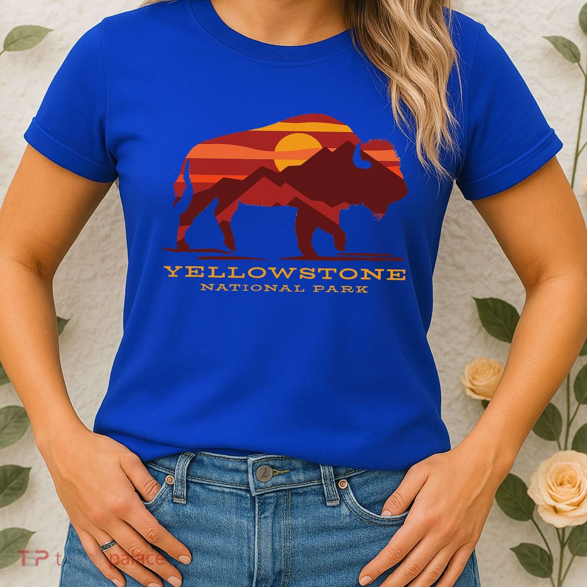 Yellowstone National Park Wyoming Buffalo Bison Sunset Women's T-Shirt
