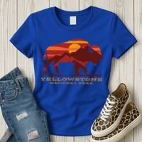 Yellowstone National Park Wyoming Buffalo Bison Sunset Women's T-Shirt thumb 3